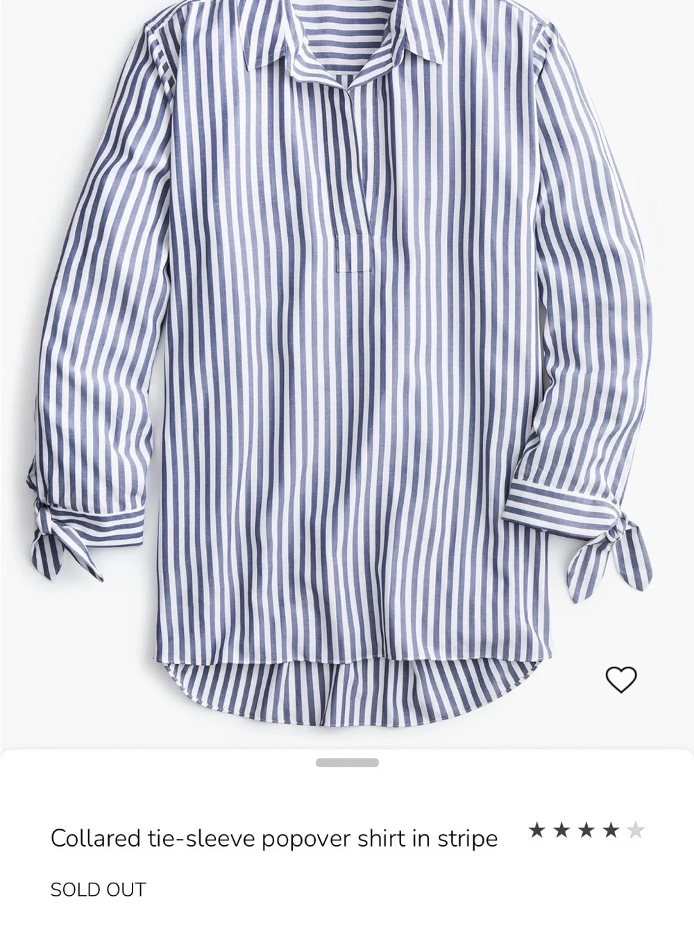 J.Crew Collared Tie-Sleeve Popover Shirt in Navy/White Stripe